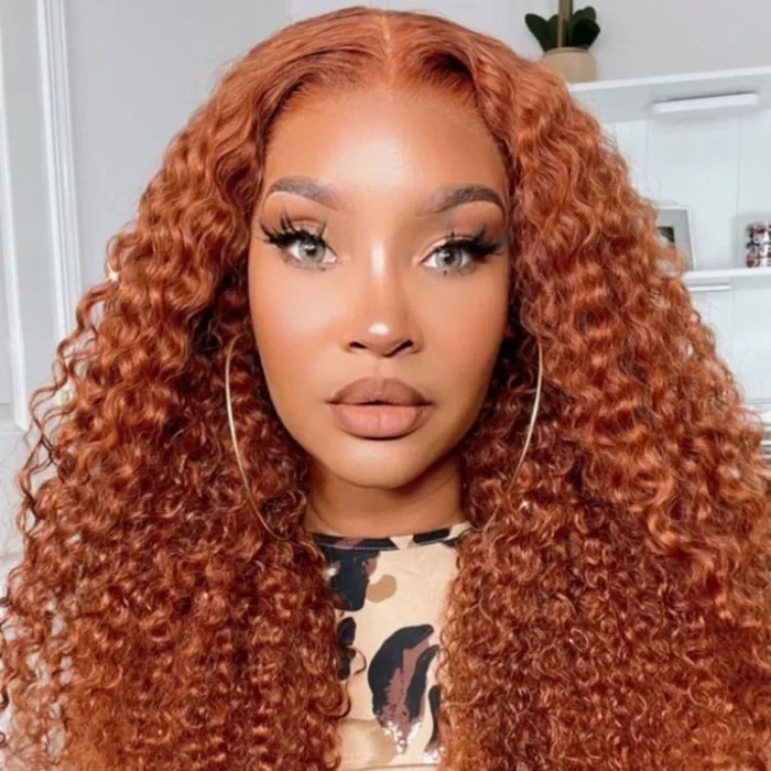 Donmily Honey Ginger Brown And Orange Hair Jerry Curly 13x4 Lace Frontal Pre Plucked Wig