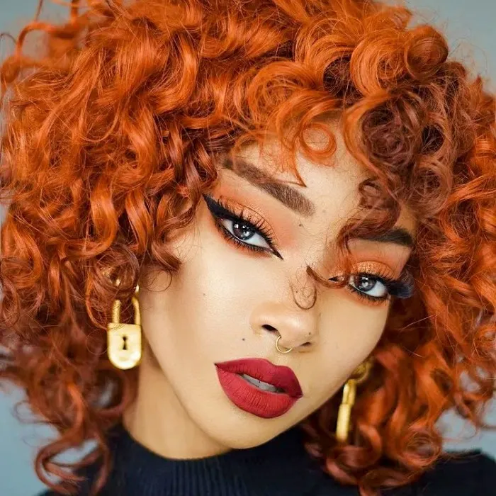 Donmily Orange Ginger Colored Bouncy Curly Wig Short Bob Wigs Human Hair Machine Made 150% Density