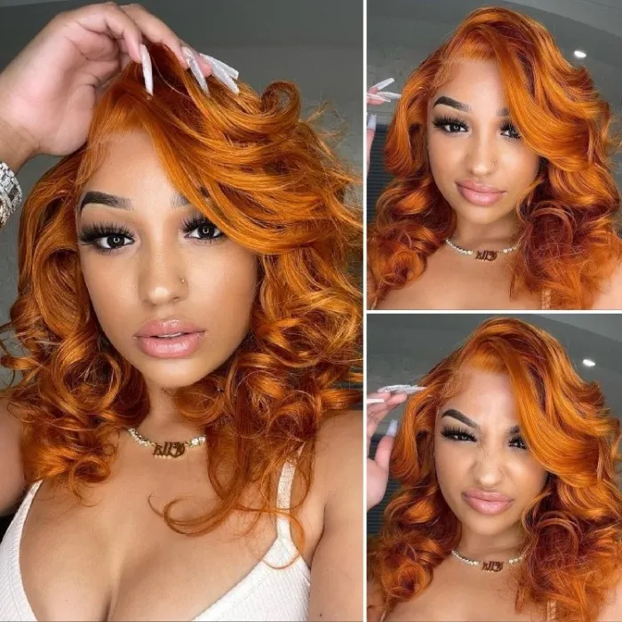 Donmily Ginger Orange Color Body Wave 13X4 Lace Front Human Hair Wigs 150% Density
