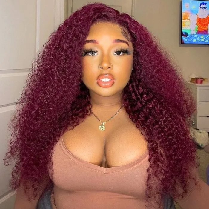 Donmily Lively Burgundy Red 13x4 Lace Front Jerry Curl Wig
