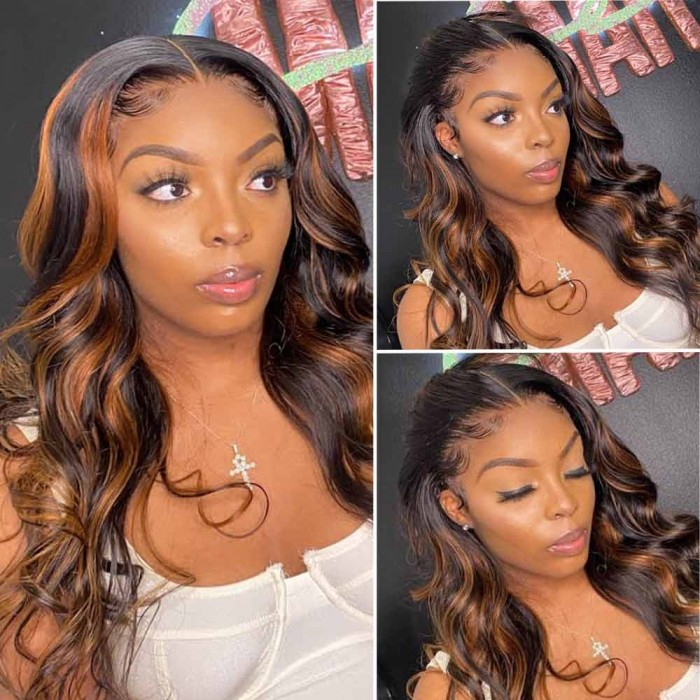 Donmily Dark Hair With Blonde Highlights U Shape Body Wave U Part Easy To Install 150% Density Wig