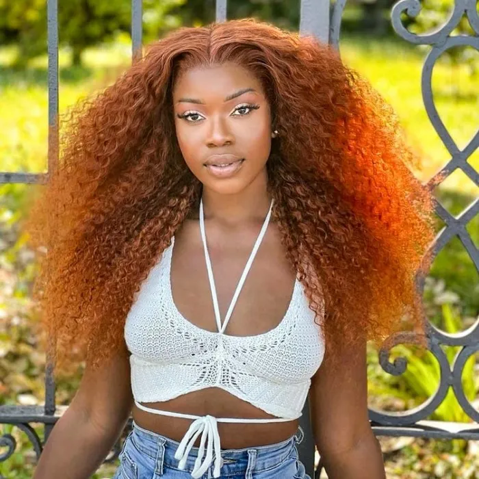 Donmily Auburn Brown 13x4 Lace Front Wigs Jerry Curly With Baby Hair