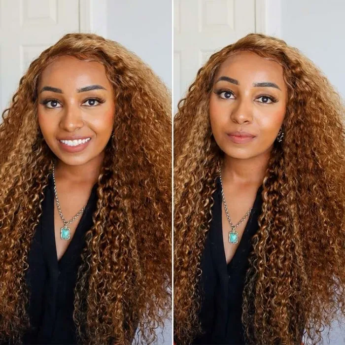 Donmily Blonde Ombre Colored Highlight Jerry Curly 13*4 Lace Frontal Human Hair Wig