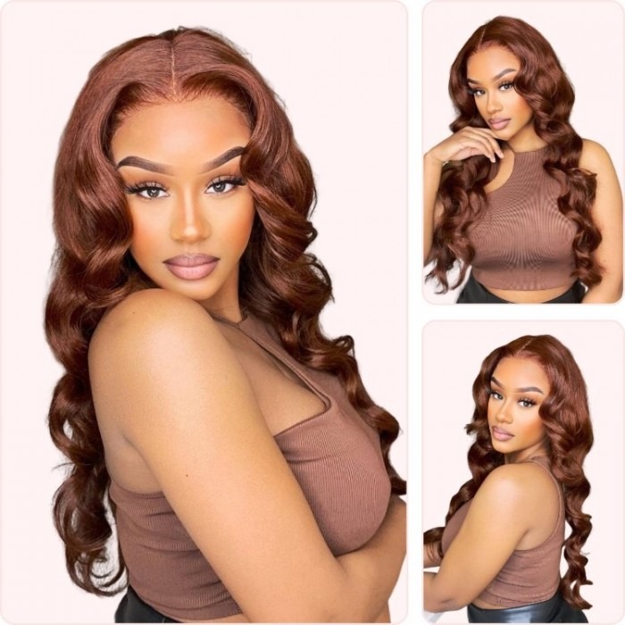 Donmily Rihanna Copper Sunset Hair Color Body Wave 13X4 Lace Front Human Hair Wigs 150% Density