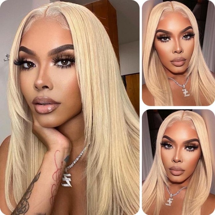 Donmily Milk Blonde Color Straight Hair 13X4 Bleach Knots Wigs Pre-Plucked With Baby Hair