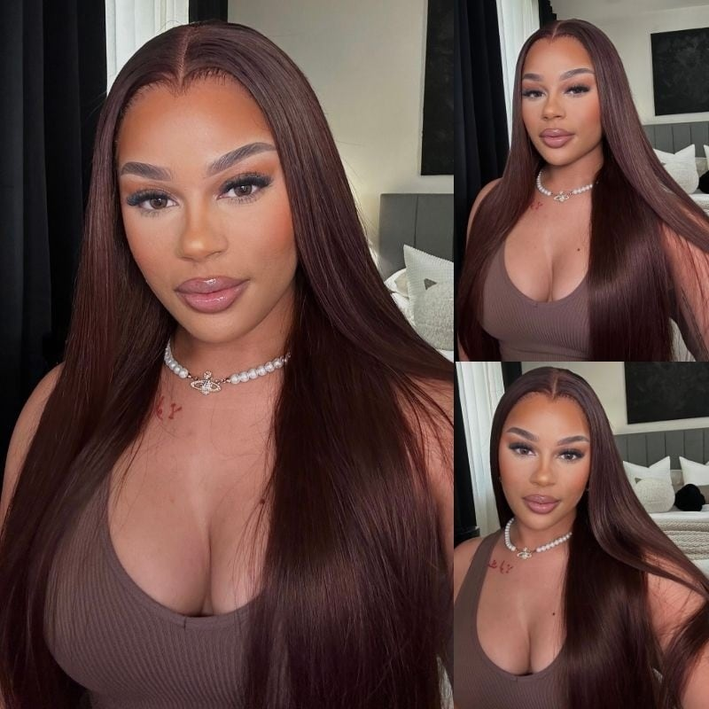Donmily Rust Color Straight Hair 13X4 Lace Front Pre-Plucked Wigs With Baby Hair