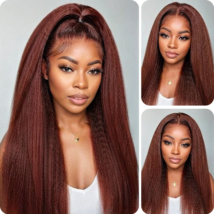 PreCut Lace Copper Hair Kinky Straight Beginner Friendly Wig Donmily