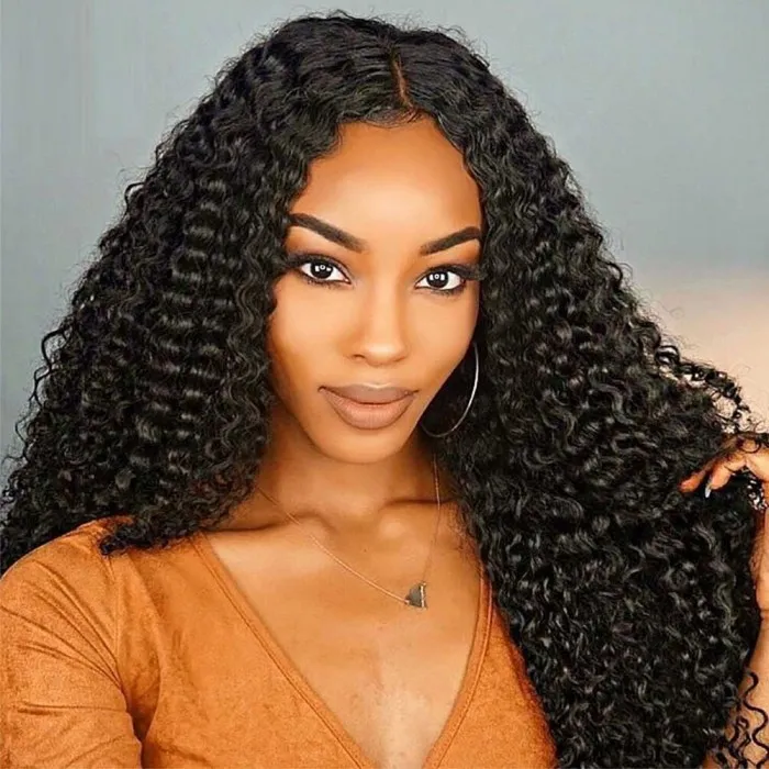 Donmily No Leave Out V Part Jerry Curly Natural Black Hair 150% Density No Gel Human Hair Wig