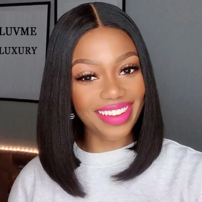 Donmily V Part Straight Bob Wigs Human Hair Glueless Without Sewing Full Head Clip 150% Density Beginner Friendly
