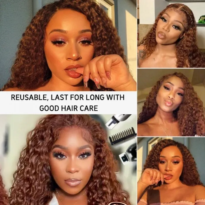 Donmily Auburn Color Deep Wave Lace Front Wig 13x4 Reddish Brown Human Hair Wigs Dark Ginger Lace Frontal Wig 150% Density