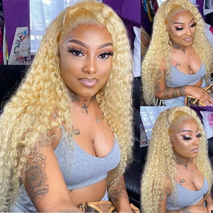Donmily Jerry Curly Weave 613 13x4 Lace Front Pre-Plucked Blonde Wig With Baby Hair.