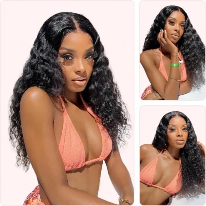 Donmily 13*4 HD Transparent Lace Frontal Black Deep Wave Pre Plucked Lace Front Human Hair Wigs With Baby Hair