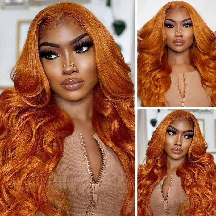 Donmily 4x0.75 T Part Body Wave Wig Orange Ginger Lace Part Wig Human Hair With Baby Hair
