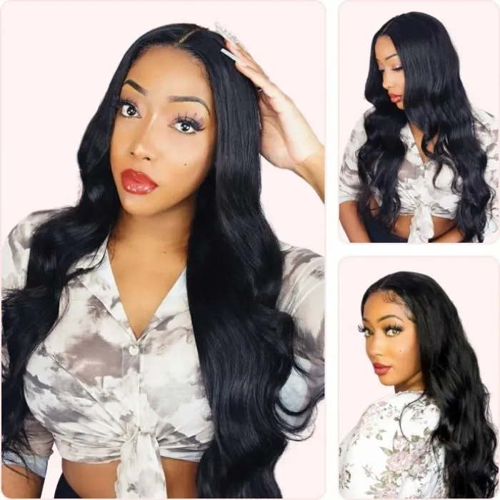 Donmily Cheap Human Hair V Part Body Wave Upgrade U Part Glueless Wigs 150% Density