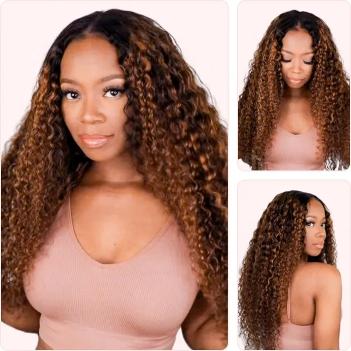 Donmily Jerry Curly Balayage Highlight V Part Virgin Human Hair Glueless Wig