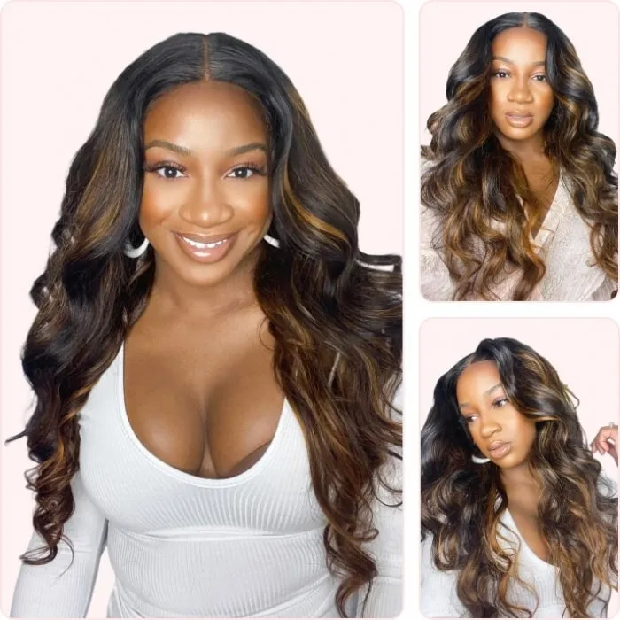 Donmily 13x4 Lace Front Wigs #FB30 Brown Body Wave Highlight Human Hair Wigs 150%