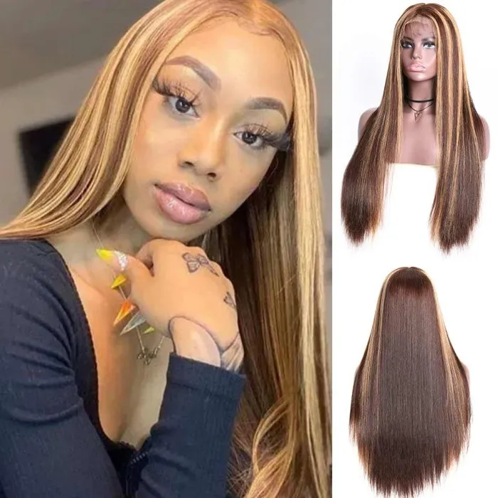 Donmily High Quality 13x4 Blonde Highlight Straight Lace Front Wigs With Baby Hair 150% Density