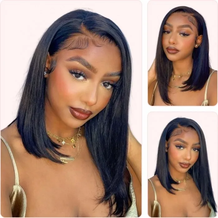 Donmily Swoop Bang Bob Wig Side Part Short Straight 13*4 Lace Front Virgin Hair Wigs