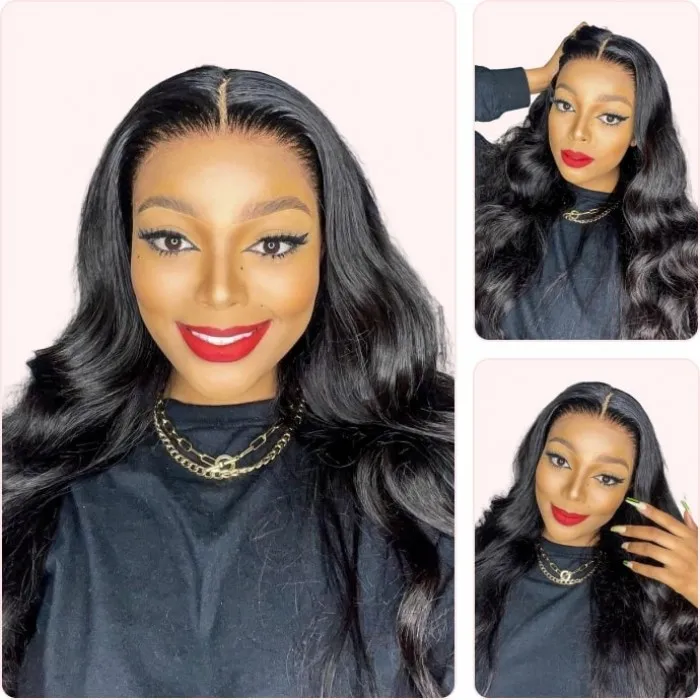 Donmily Invisible Upgrade V Part Body Wave Natural Black No Leave Out Human Hair Wig