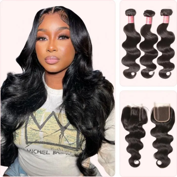 Donmily 3 Bundles Of Brazilian Body Wave With Closure (Three Part)