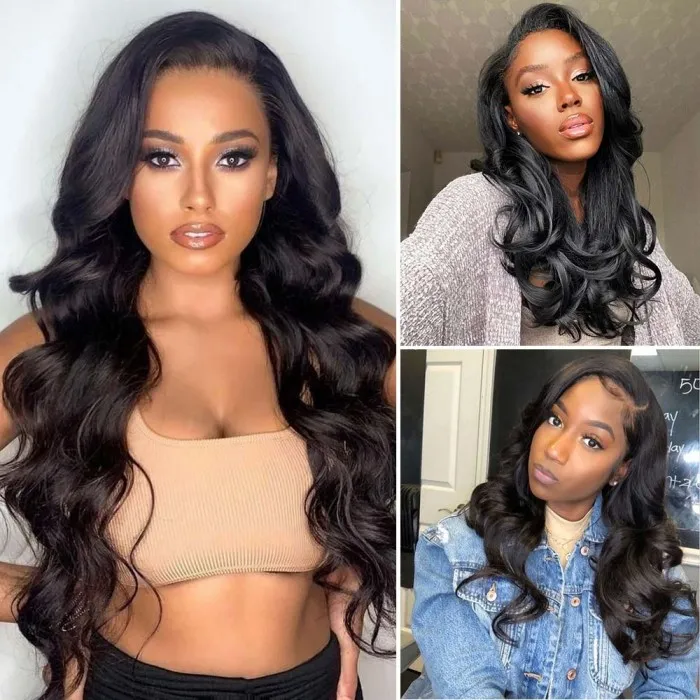 Donmily HD Lace Wigs Body Wave Transparent 5×5 Lace Closure Wigs 100% Human Hair Pre Plucked Baby Hair 16-28 Inch 180% Density