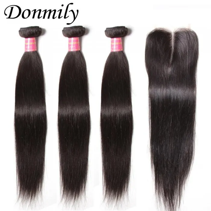 Donmily Brazilian Straight Hair 3 Bundles With Closure (Middle Part)