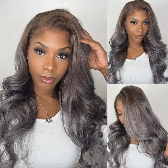 Donmily Lavender Blonde Smokey Ash Gray Hair Color 13x4 Body Wave Wig