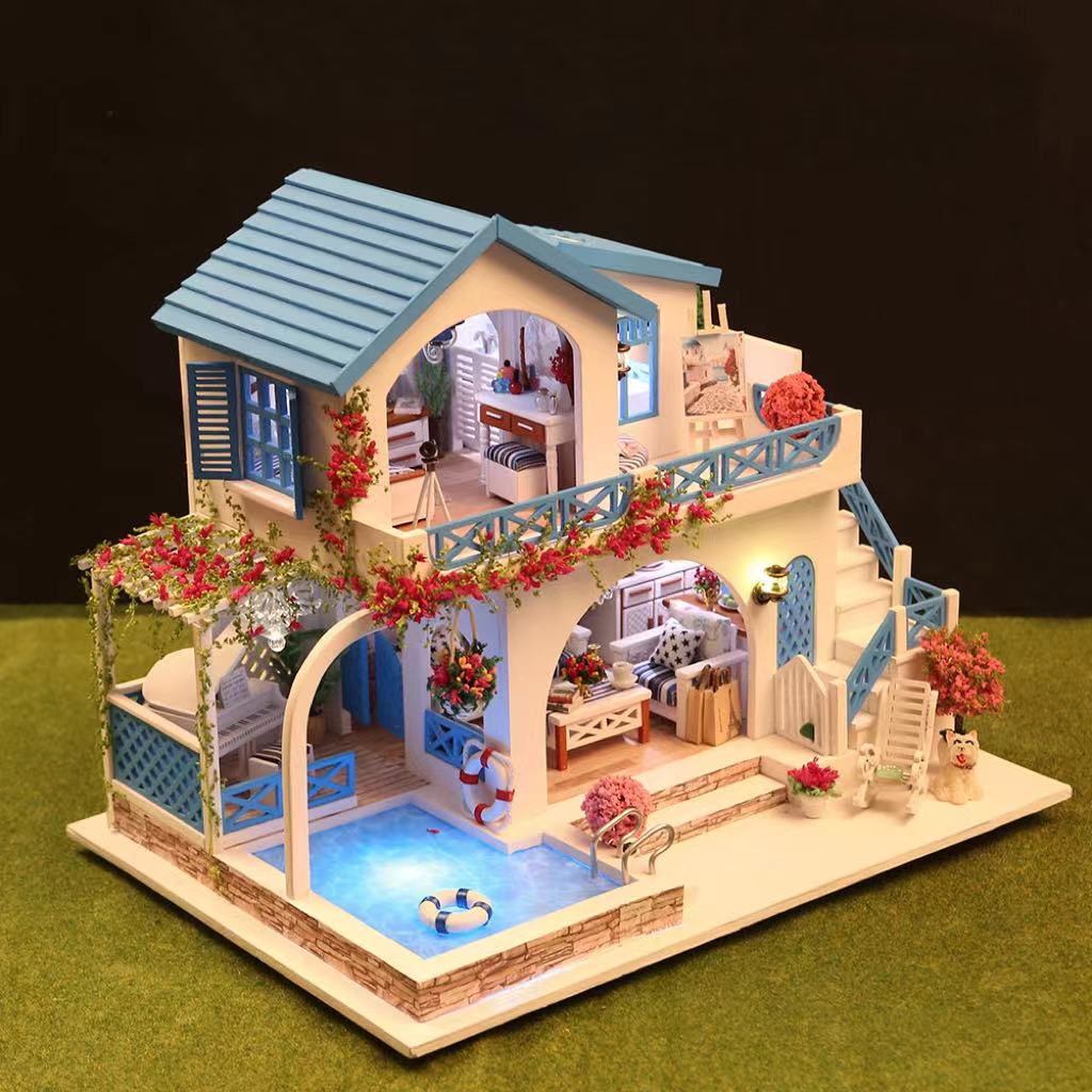 KNOW ME Blue And White Town DIY Miniature House Kit