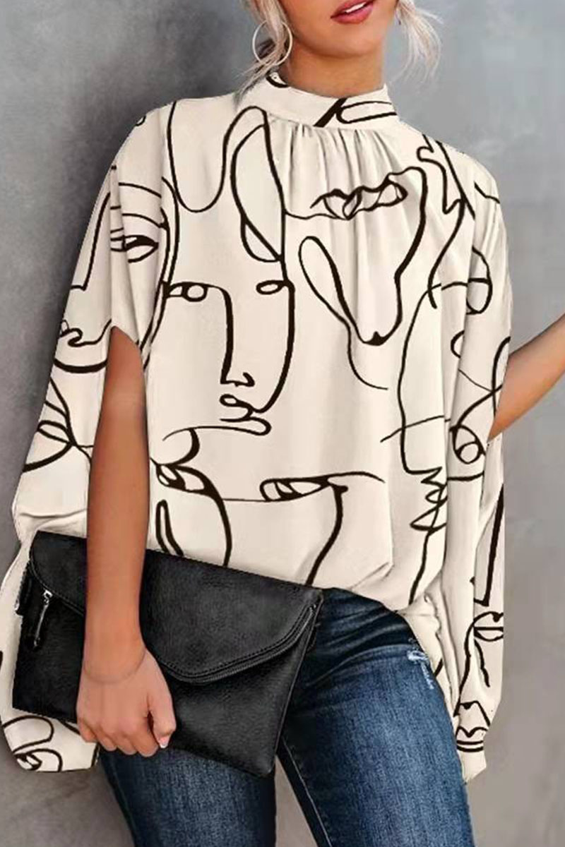 White Casual Print Patchwork O Neck Tops-CuChic