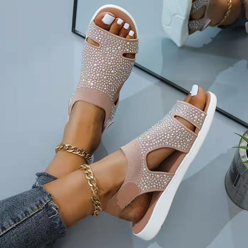 Pink Casual Patchwork Rhinestone Round Comfortable Shoes-CuChic