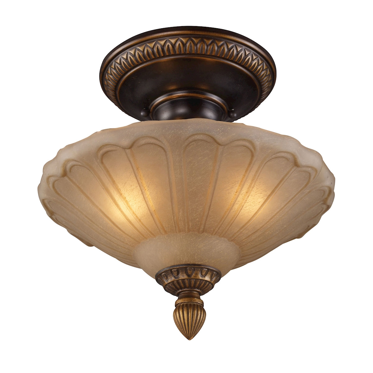 ELK Lighting 08092-AGB Restoration 3-Light Semi Flush in Golden Bronze with Amber Glass