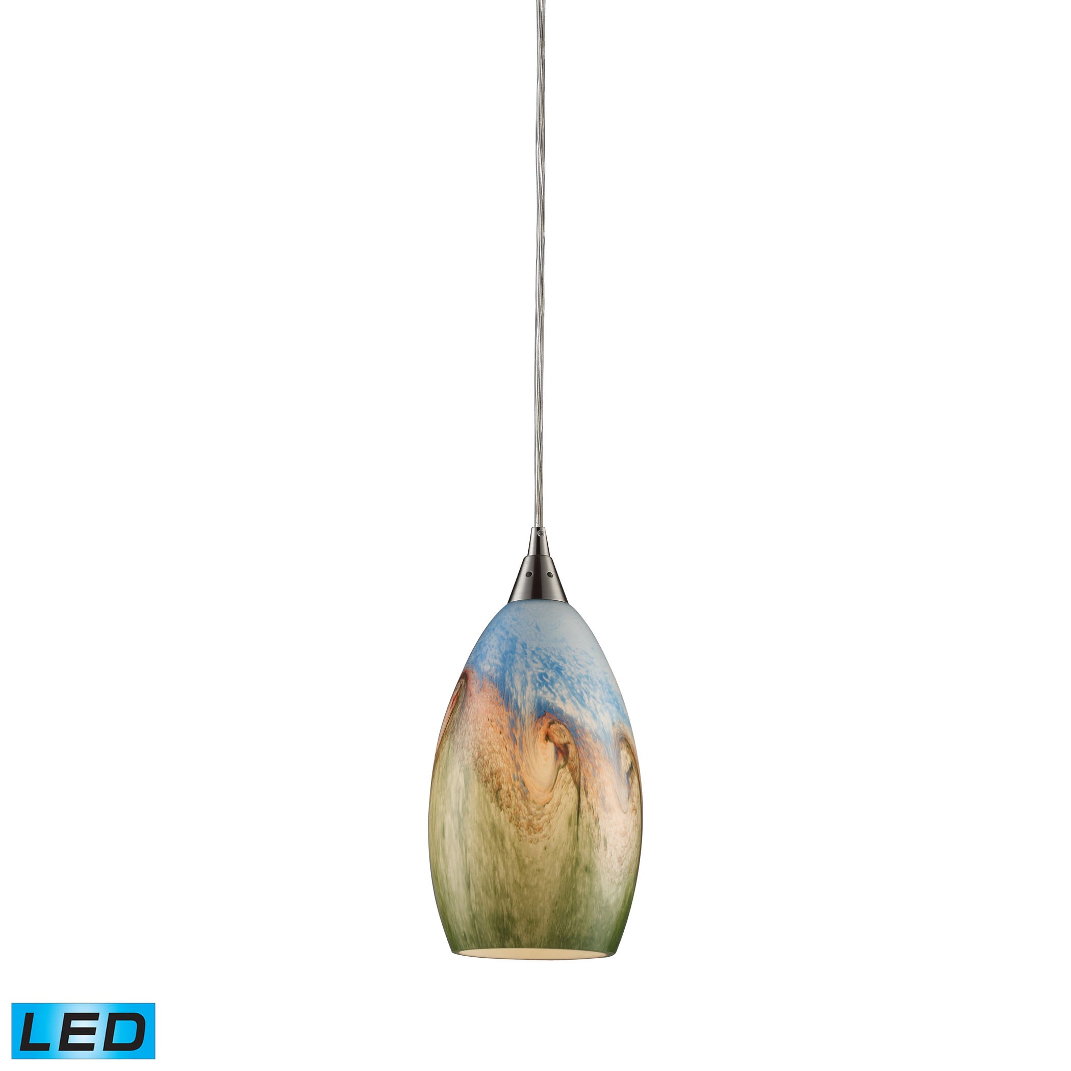 ELK Lighting 10077/1-LED Geologic 1-Light Mini Pendant in Satin Nickel with Multi-colored Glass - Includes LED Bulb