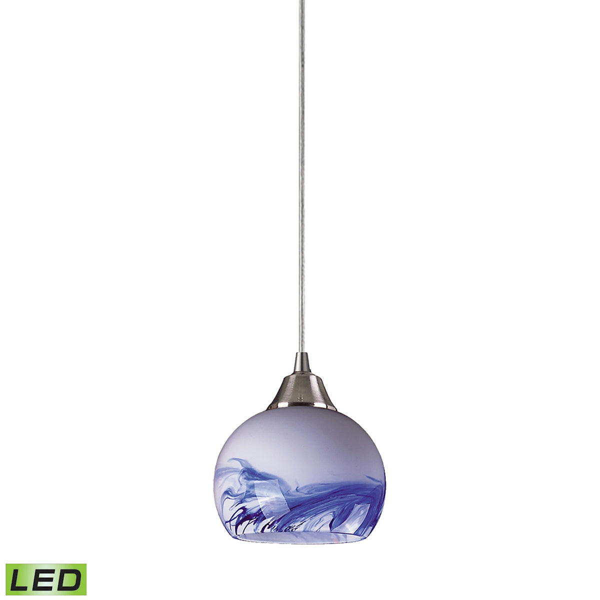 ELK Lighting 101-1MT-LED Mela 1-Light Mini Pendant in Satin Nickel with Hand-blown Mountain Glass - Includes LED Bulb