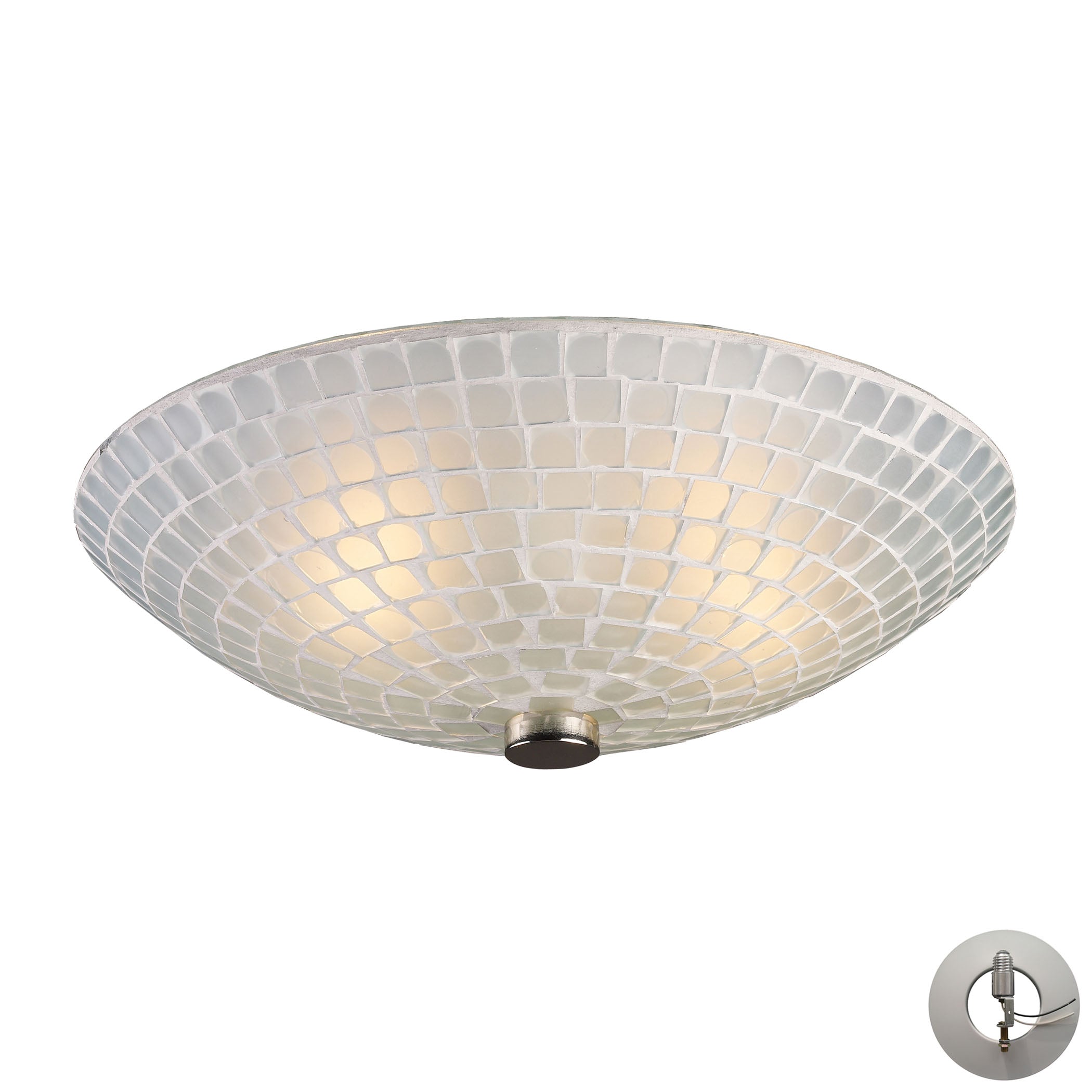 ELK Lighting 10139/2WHT-LA Fusion 2-Light Semi Flush in Satin Nickel with White Mosaic Glass - Includes Adapter Kit
