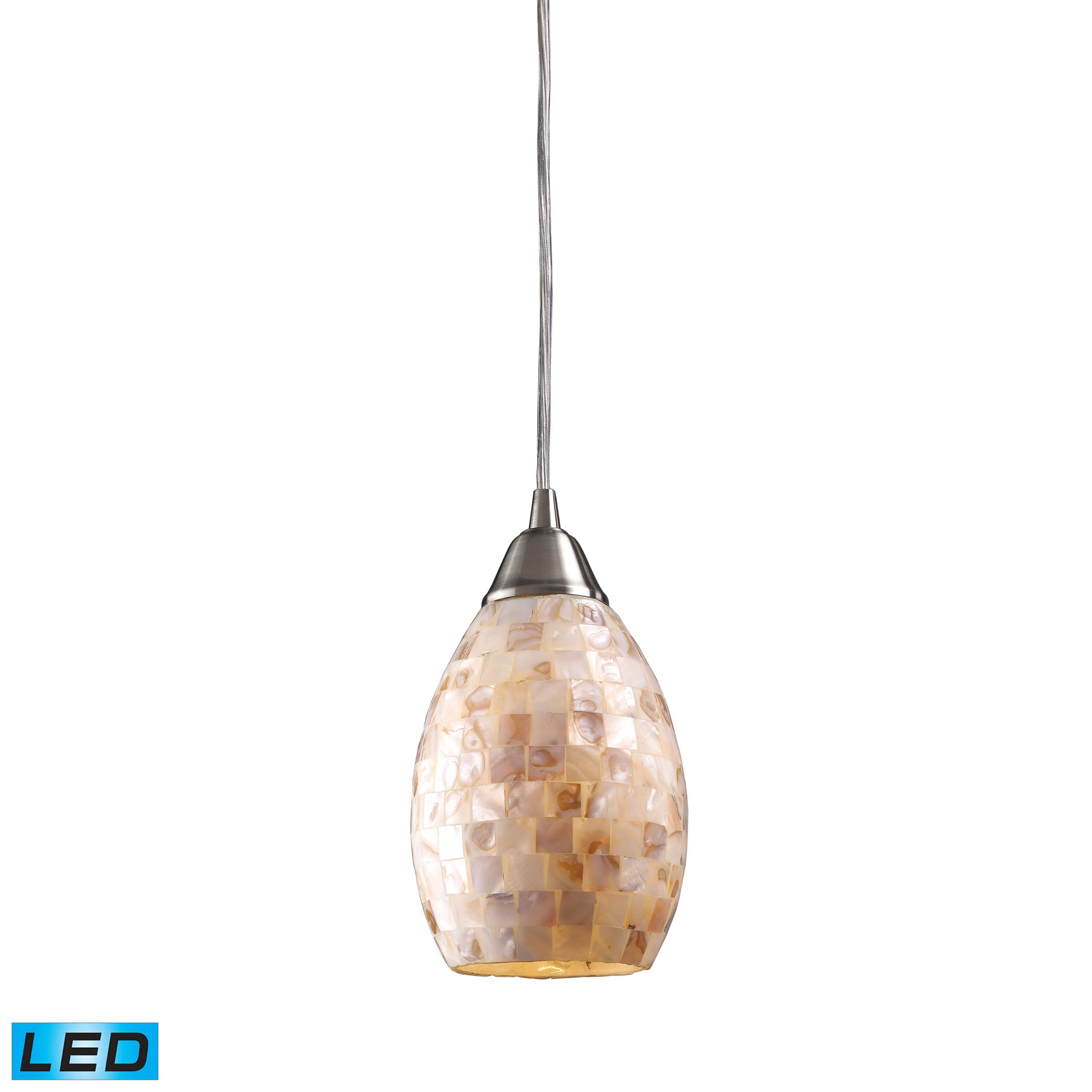 ELK Lighting 10141/1-LED Capri 1-Light Mini Pendant in Satin Nickel with Capiz Shell Glass - Includes LED Bulb