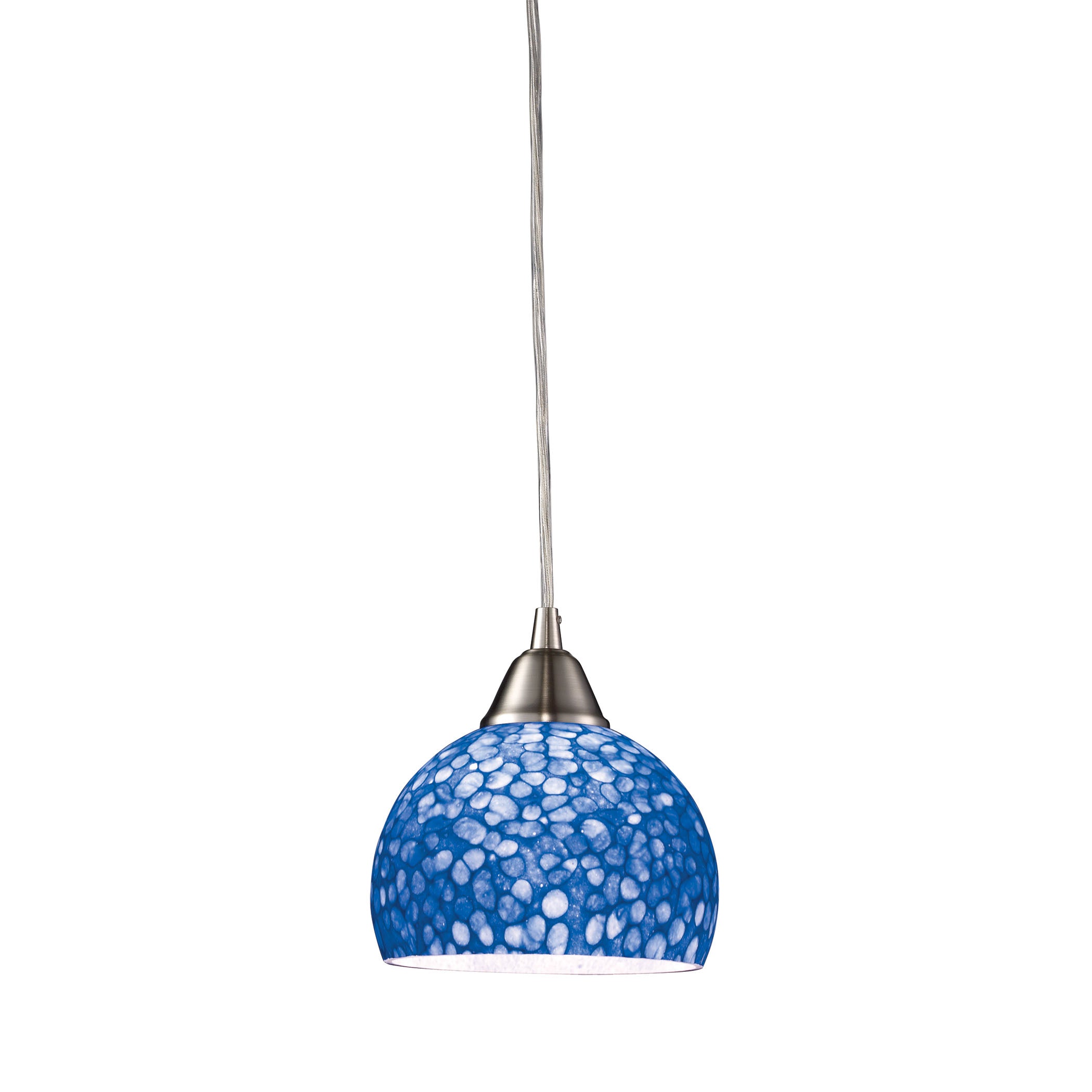 ELK Lighting 10143/1PB Cira 1-Light Mini Pendant in Satin Nickel with Pebbled Blue Glass