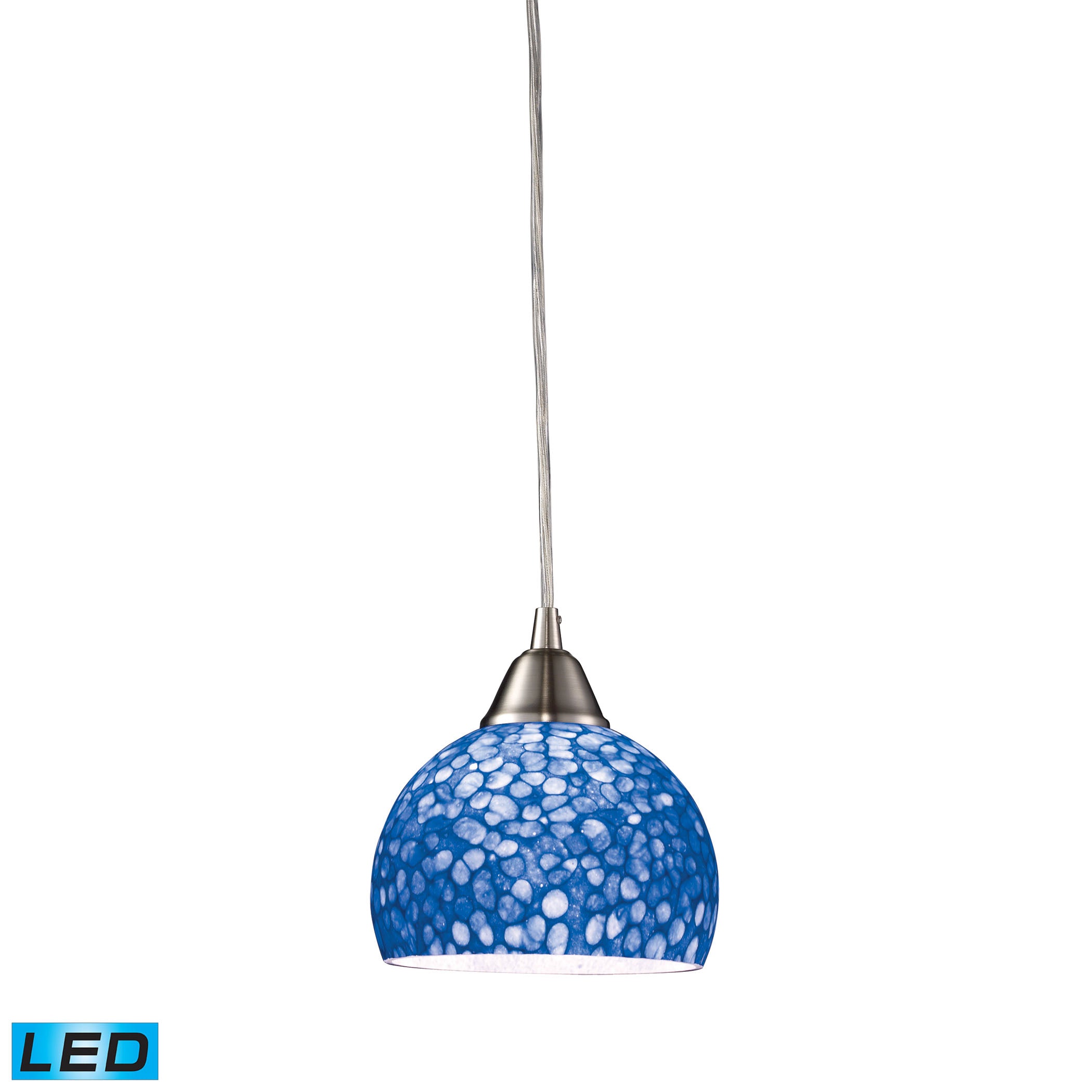 ELK Lighting 10143/1PB-LED Cira 1-Light Mini Pendant in Satin Nickel with Pebbled Blue Glass - Includes LED Bulb