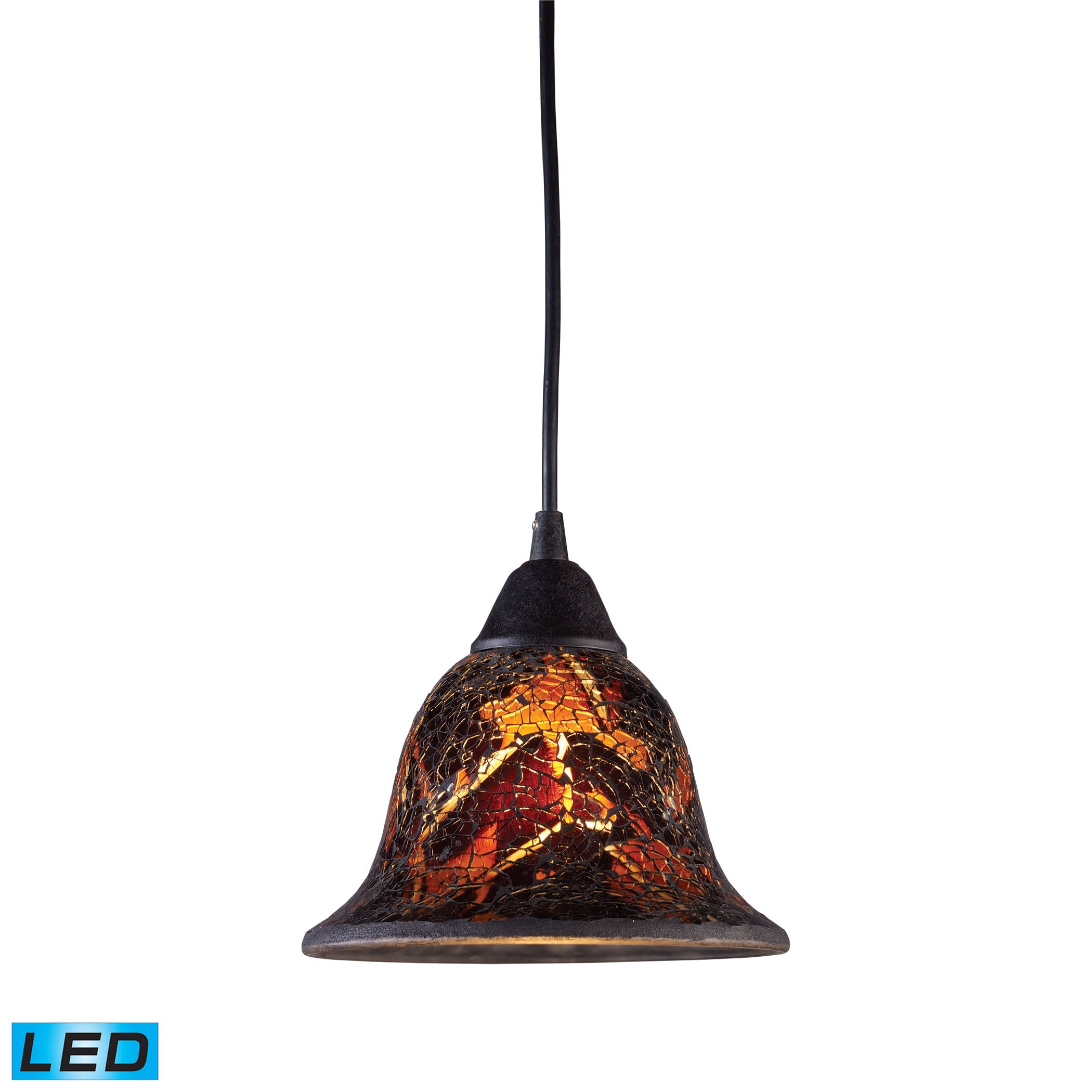 ELK Lighting 10144/1FS-LED Firestorm 1-Light Mini Pendant in Dark Rust with Firestorm Glass - Includes LED Bulb
