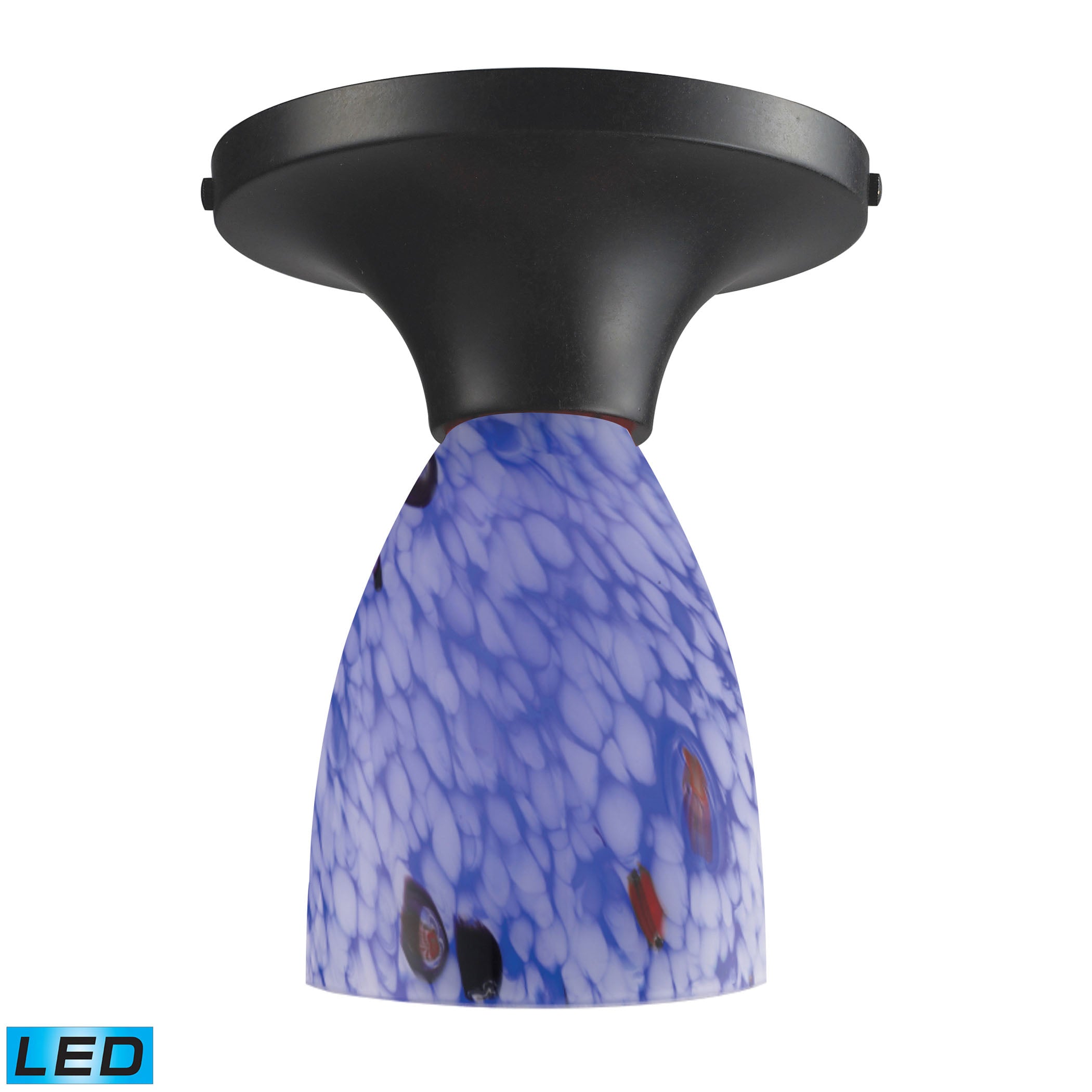ELK Lighting 10152/1DR-BL-LED Celina 1-Light Semi Flush in Dark Rust with Starburst Blue Glass - Includes LED Bulb
