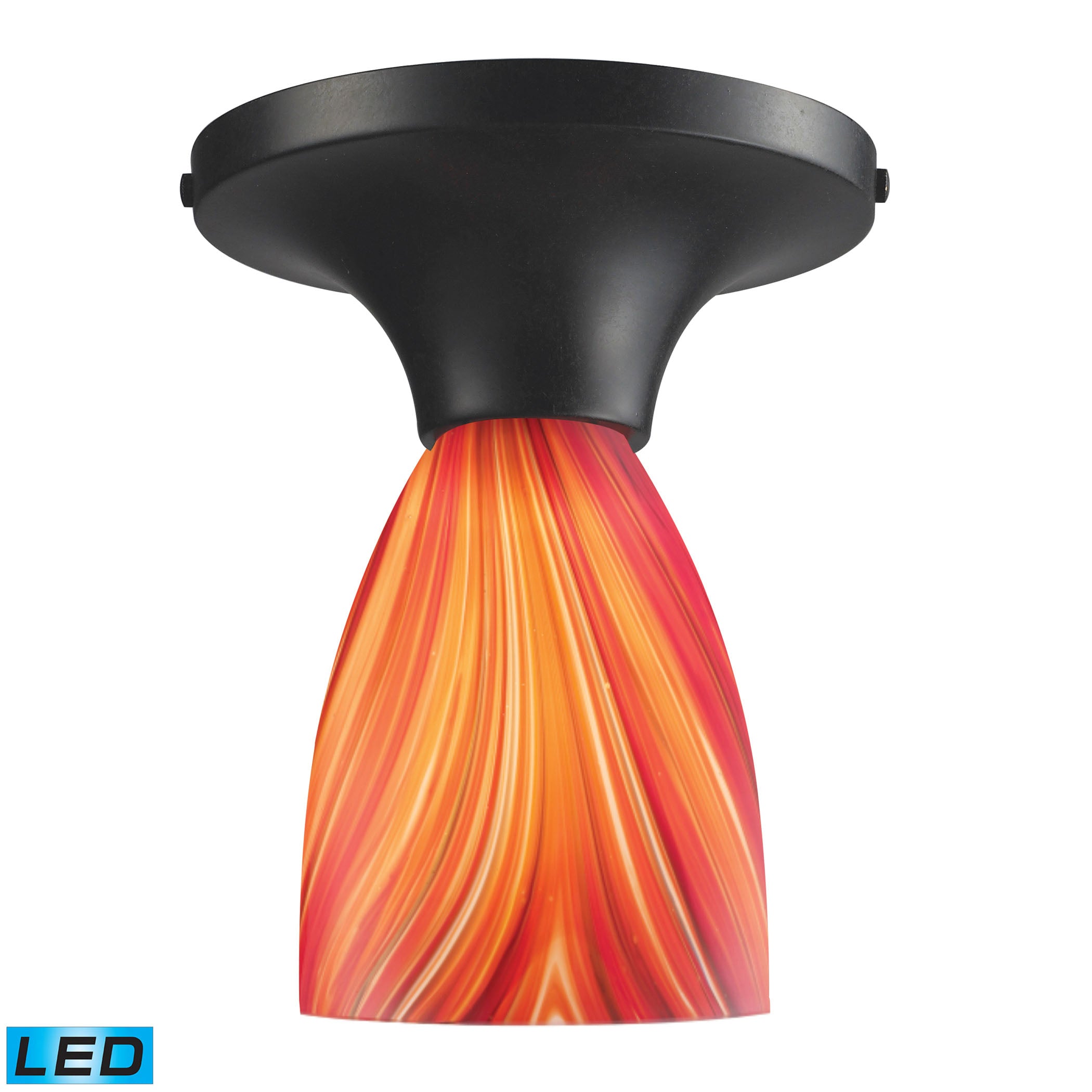 ELK Lighting 10152/1DR-M-LED Celina 1-Light Semi Flush in Dark Rust with Multi-colored Glass - Includes LED Bulb