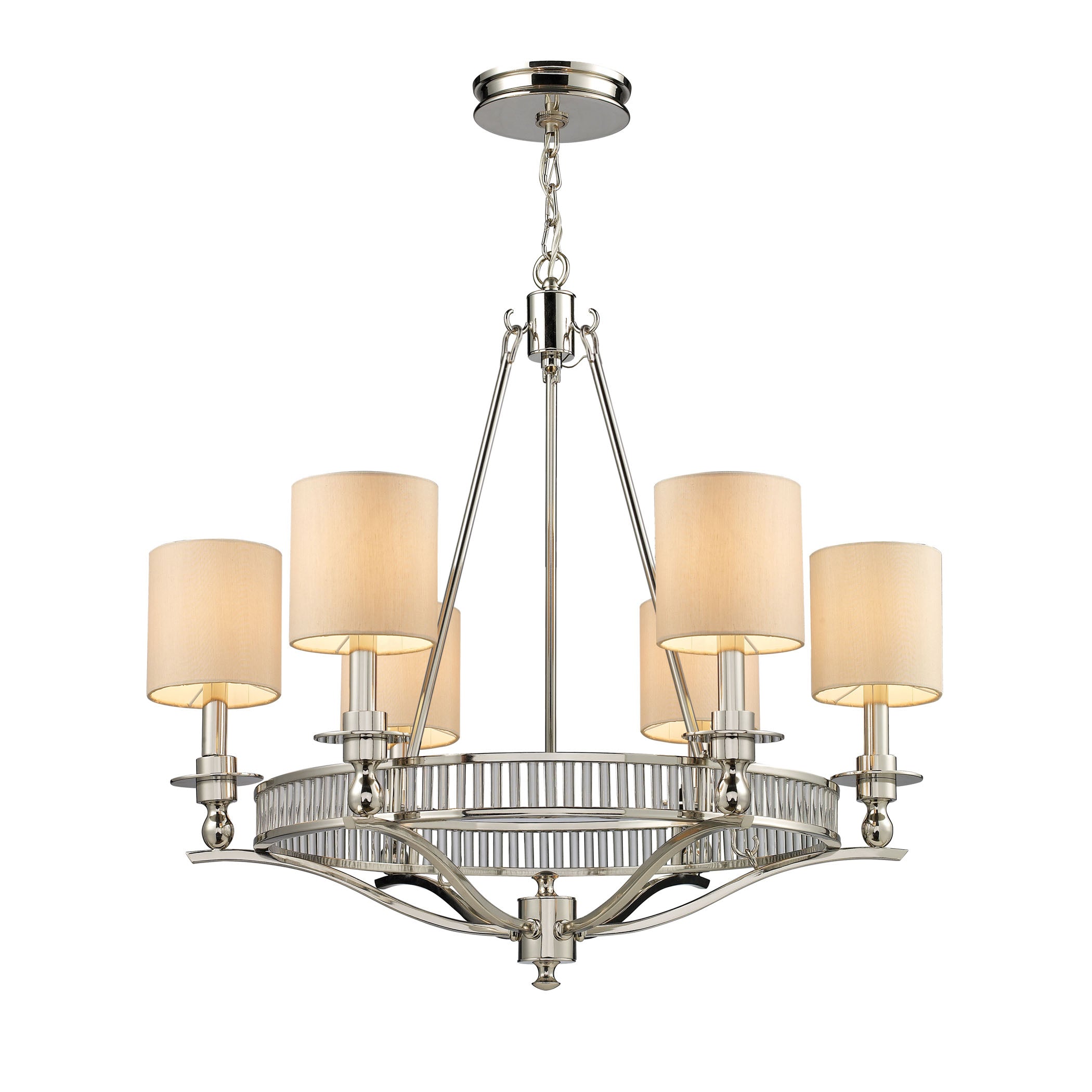 ELK Lighting 10167/6 Braxton 6-Light Chandelier in Polished Nickel with Tan Fabric Shades