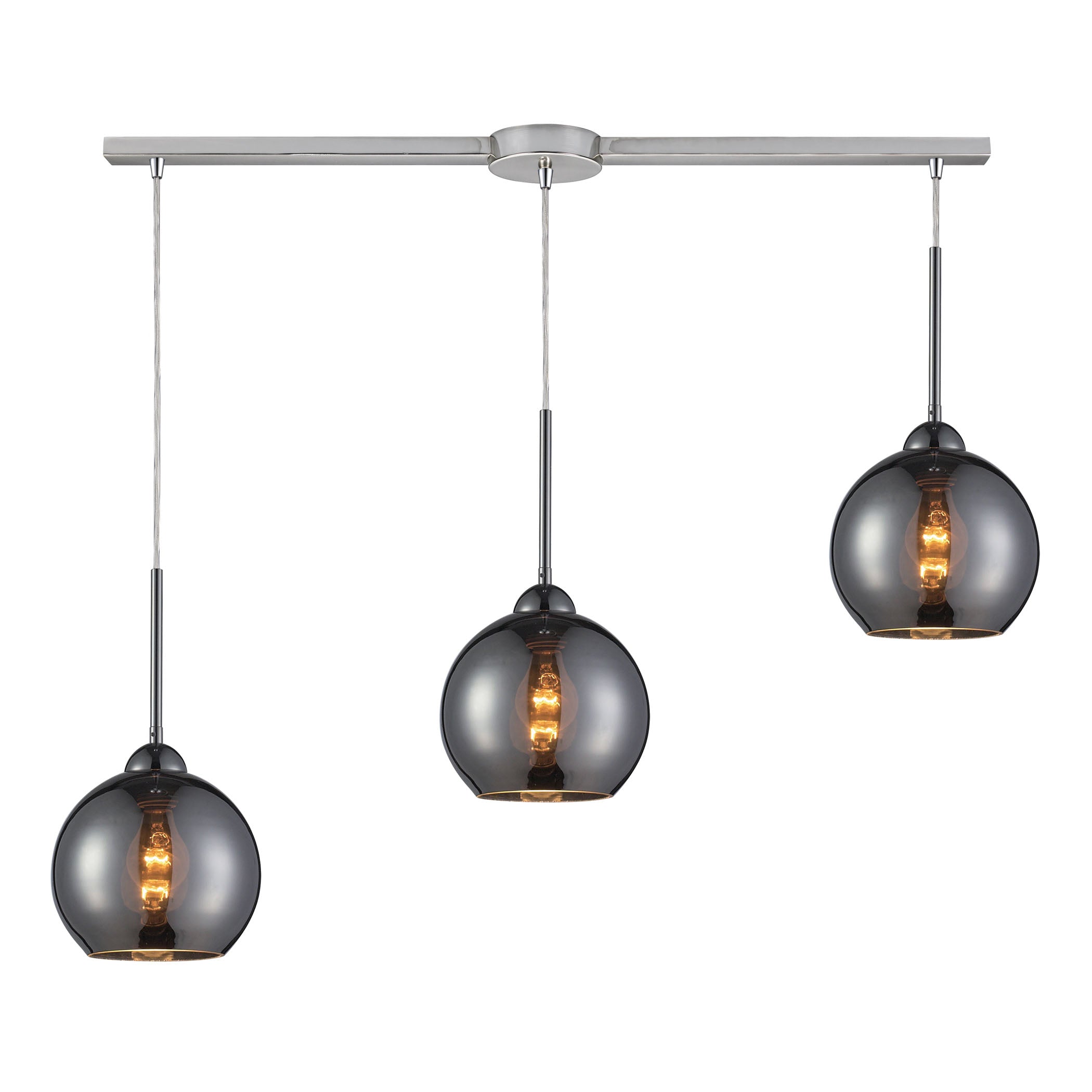 ELK Lighting 10240/3L-CHR Cassandra 3-Light Linear Pendant Fixture in Polished Chrome with Chrome-plated Glass