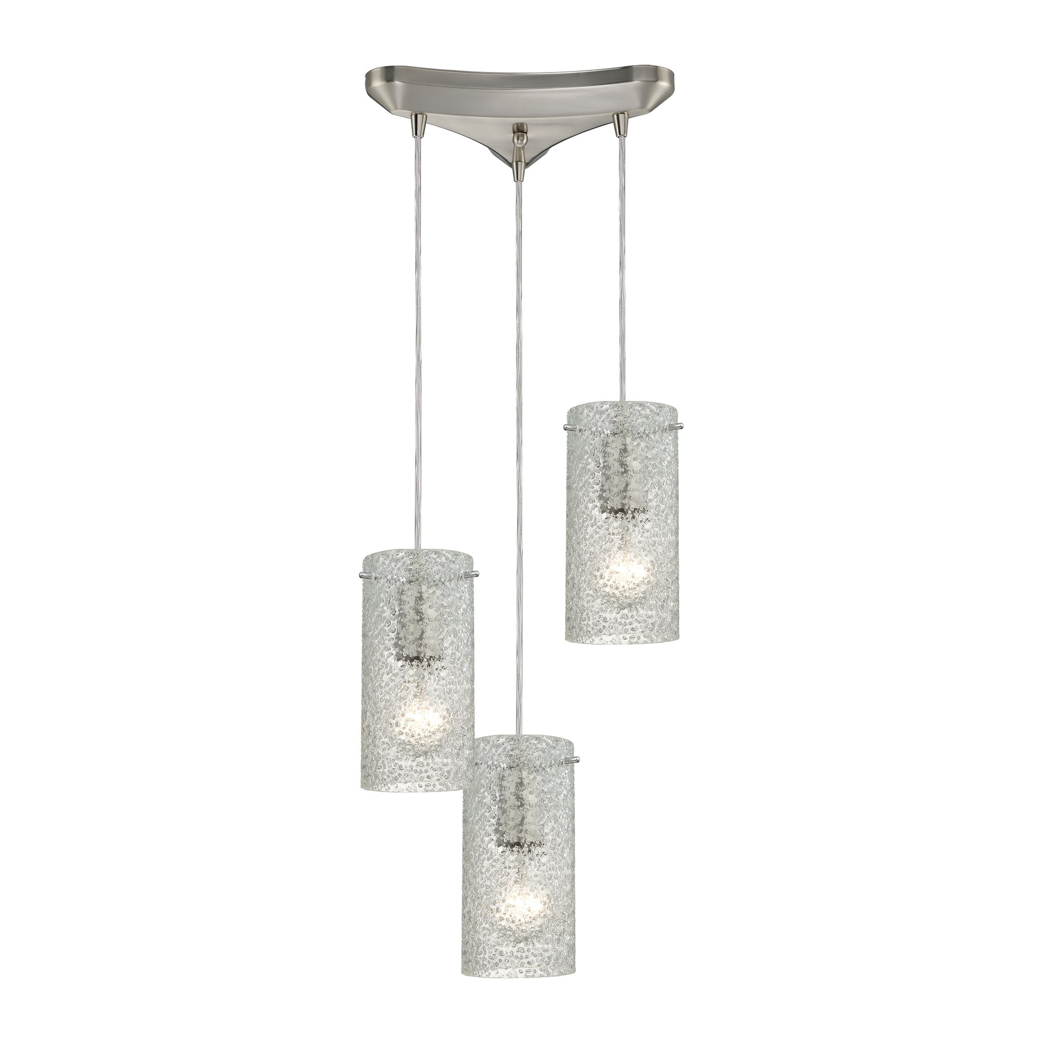 ELK Lighting 10242/3CL Ice Fragments 3-Light Triangular Pendant Fixture in Satin Nickel with Clear Glass