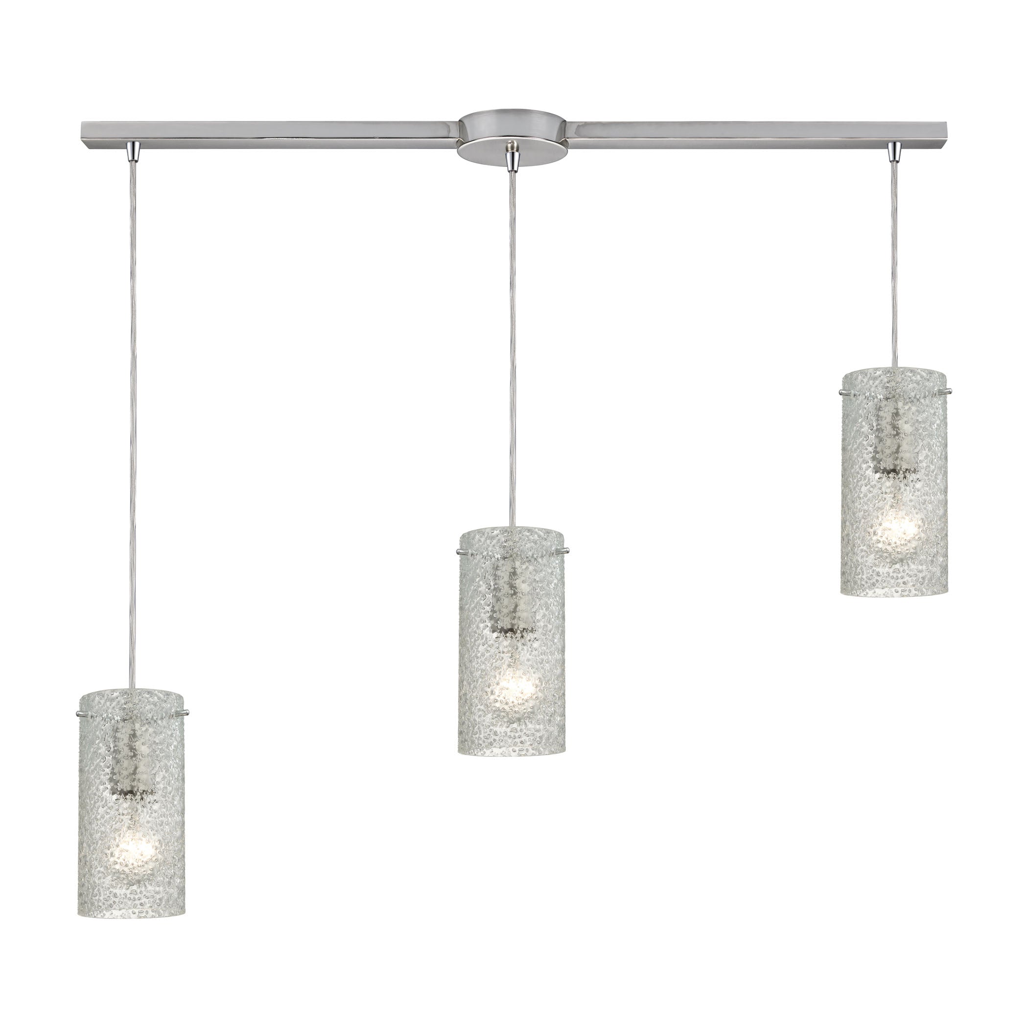 ELK Lighting 10242/3L-CL Ice Fragments 3-Light Linear Pendant Fixture in Satin Nickel with Clear Glass