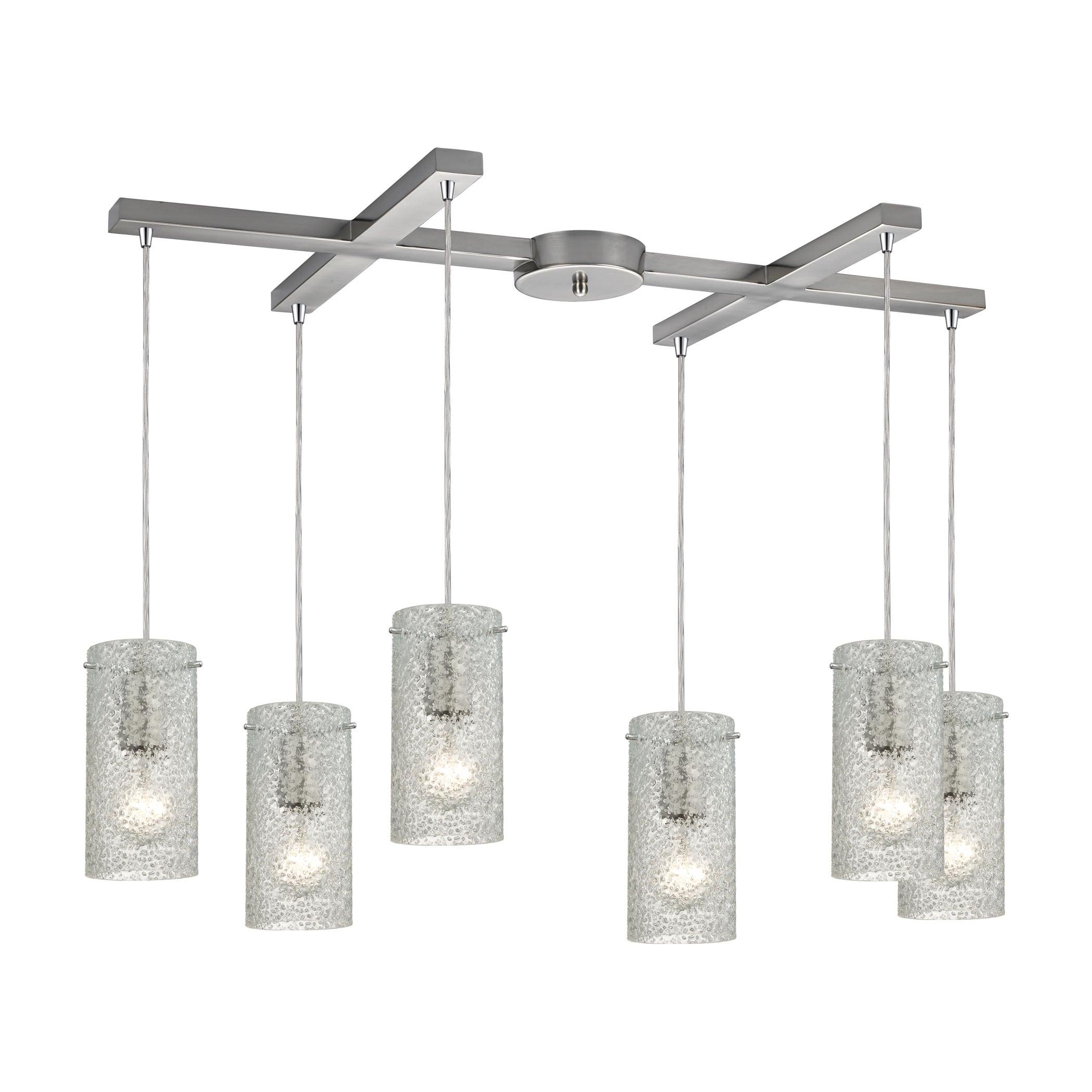 ELK Lighting 10242/6CL Ice Fragments 6-Light H-Bar Pendant Fixture in Satin Nickel with Clear Glass