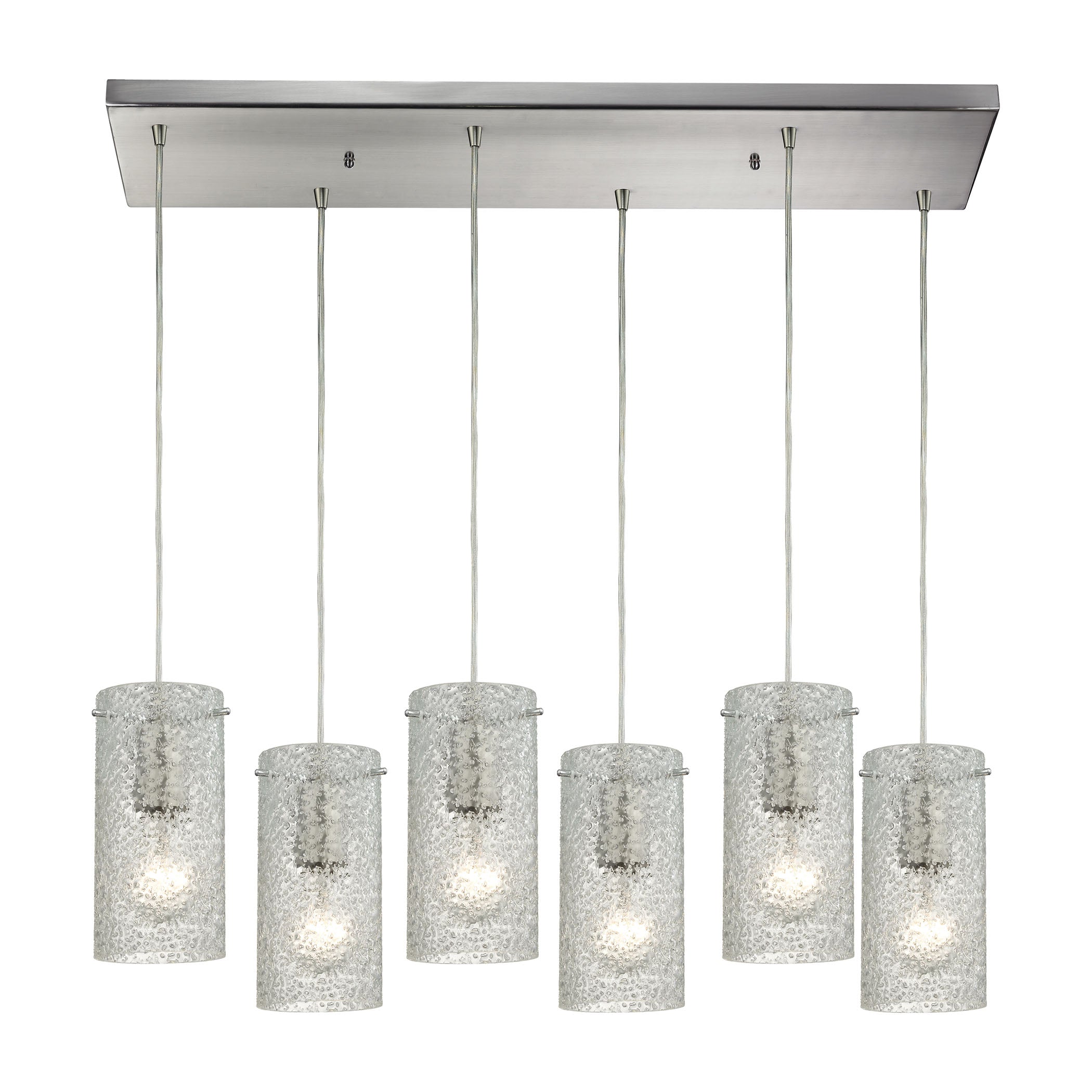 ELK Lighting 10242/6RC-CL Ice Fragments 6-Light Rectangular Pendant Fixture in Satin Nickel with Clear Glass
