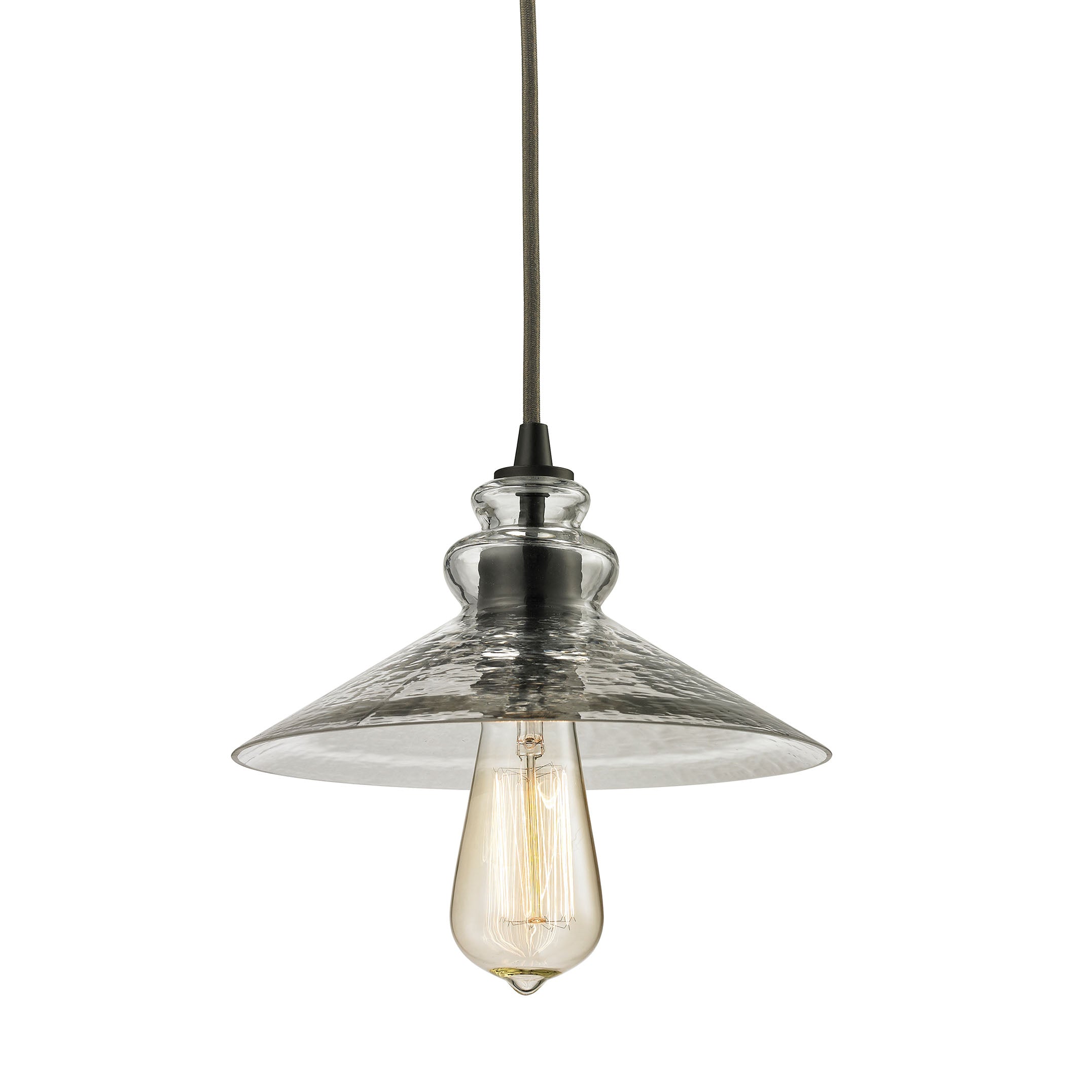 ELK Lighting 10332/1 Hammered Glass 1-Light Mini Pendant in Oiled Bronze with Hammered Clear Glass