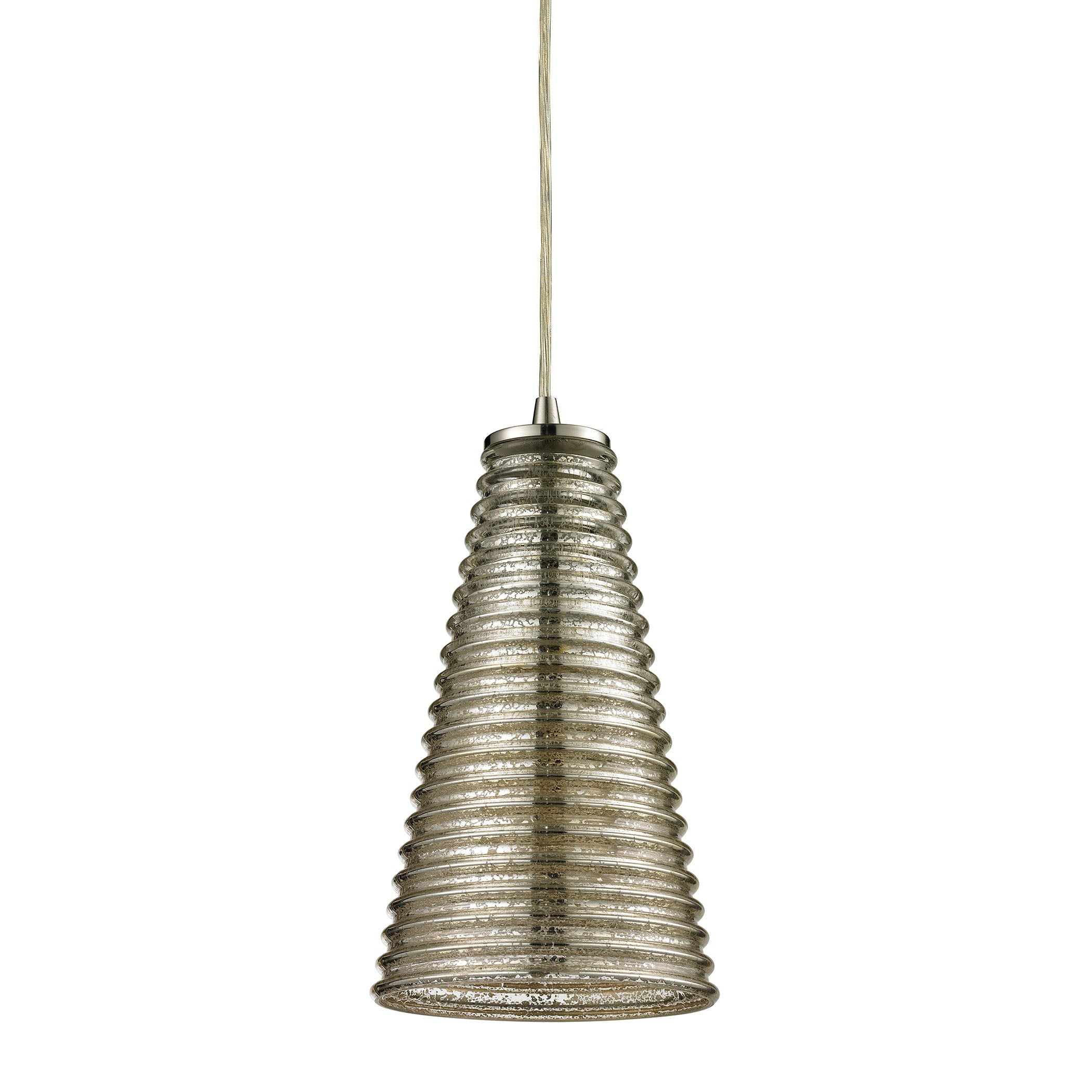 ELK Lighting 10333/1 Ribbed Glass 1-Light Mini Pendant in Satin Nickel with Amber Ribbed Glass