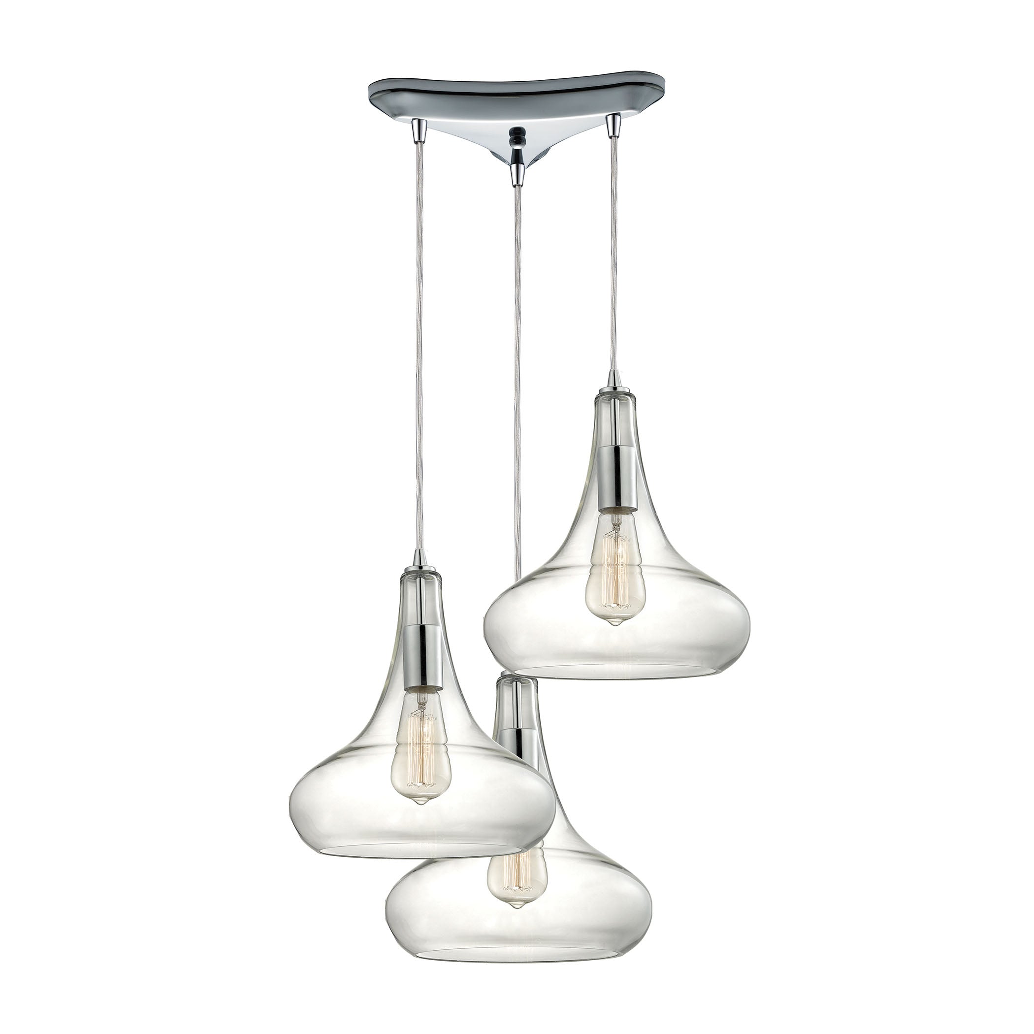 ELK Lighting 10422/3 Orbital 3-Light Triangular Pendant Fixture in Polished Chrome with Clear Glass