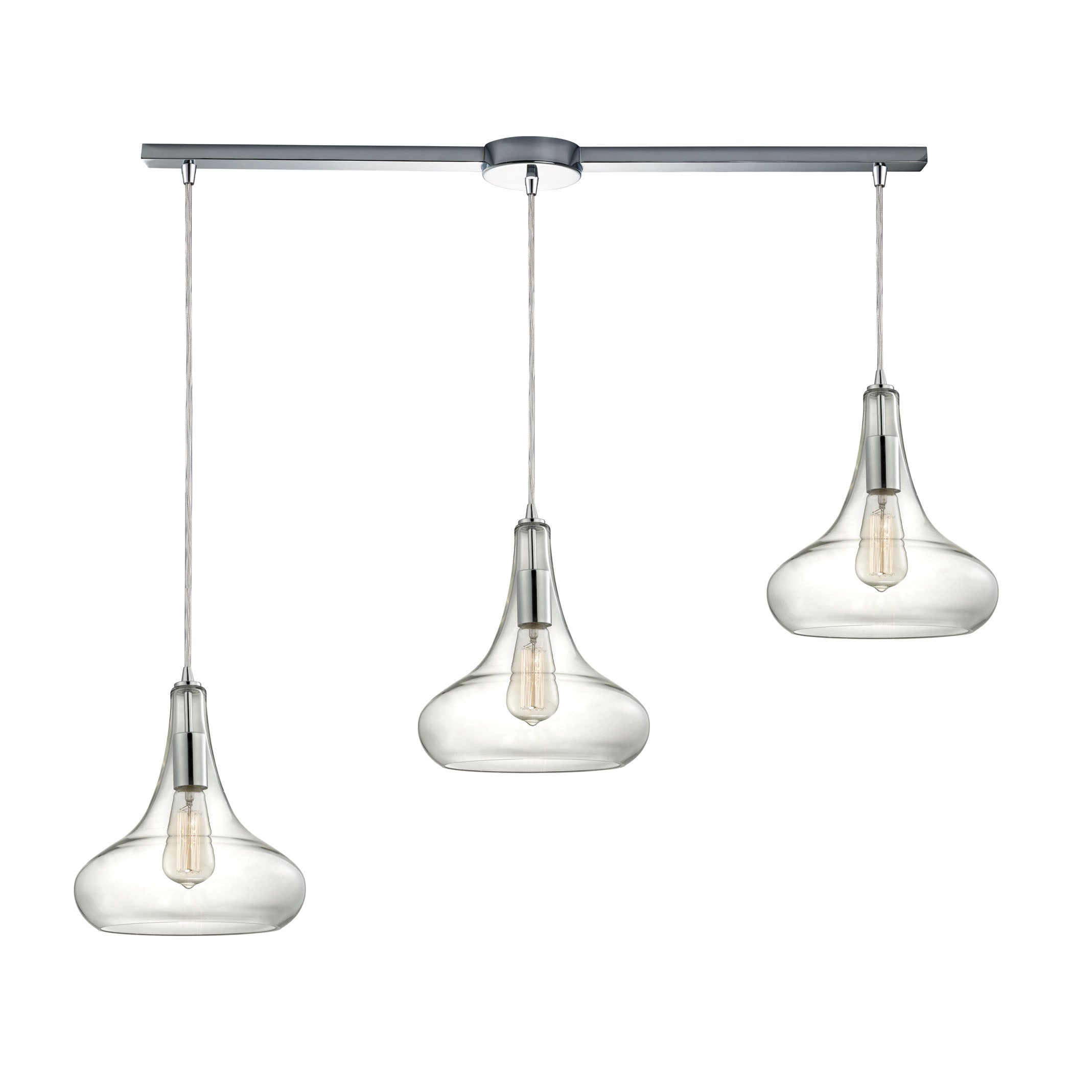 ELK Lighting 10422/3L Orbital 3-Light Linear Pendant Fixture in Polished Chrome with Clear Glass